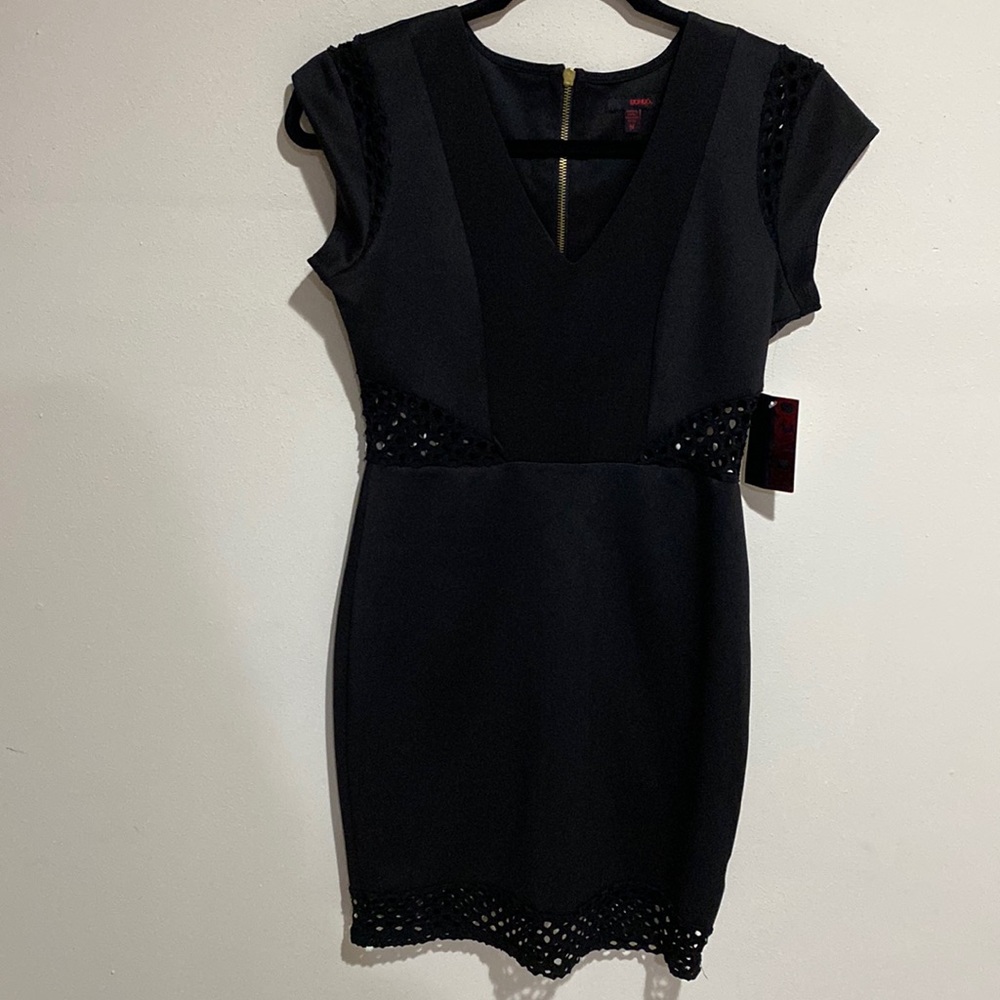 BONGO BODY CON BLACK DRESS WITH CIRCULAR CUT OUTS